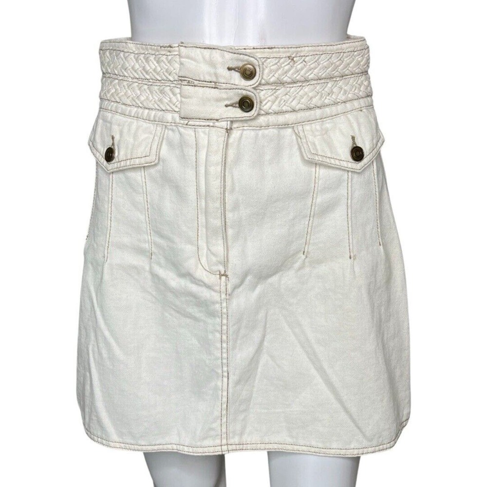 Free People Skirt Womens 2 White Braided Baby Mini Skirt‎ Neutral Minimalist